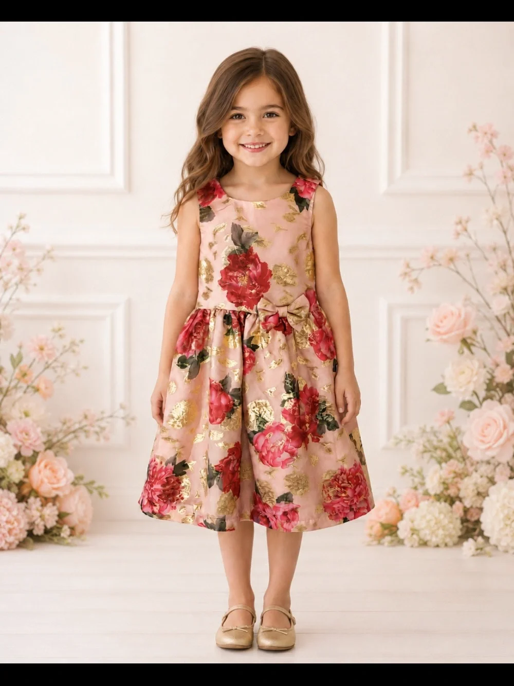 gymboree birthday dress Girls Size 6 Pink Floral Gold Metallic Party Bow KJ-campaign Strapless Plus Size A-Line Color:Past Season Light Pink bringing playful movement to